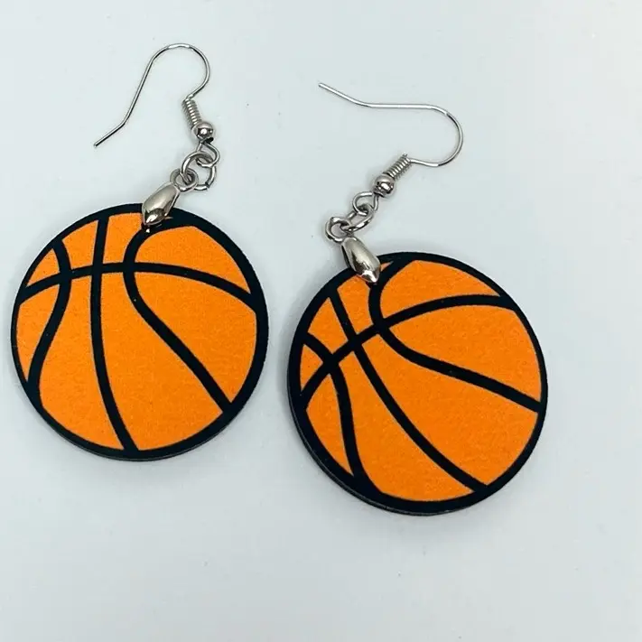 Mommamels Creations Sublimation MDF Circle Earrings - basketball design 1.5-Inch Unisex, Sterling Silver Hooks, Made for Women