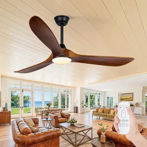52”/60”/70” Solid Wood Ceiling Fan with Light & Remote Control, Quiet High CFM 3 Blade Outdoor/Indoor Ceiling Fan, Reversible DC Motor, Dimmable 3 Color LED (3000K/4000K/5000K), Walnut/Black Modern Farmhouse Fan for Bedroom, Living Room, Patio