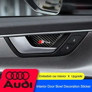 4Pcs Car Interior Decorative, Car Interior Styling Inner Door Bowl Carbon Fiber Protection Cover Trim Stickers Auto Accessories For Audi S Line A3 A4 A5 A6 A7 A8L Q3 Q5 Q7 S3 S4 S5 S6 S7 SQ5 TTS RS3 RS4 RS5 e-tron