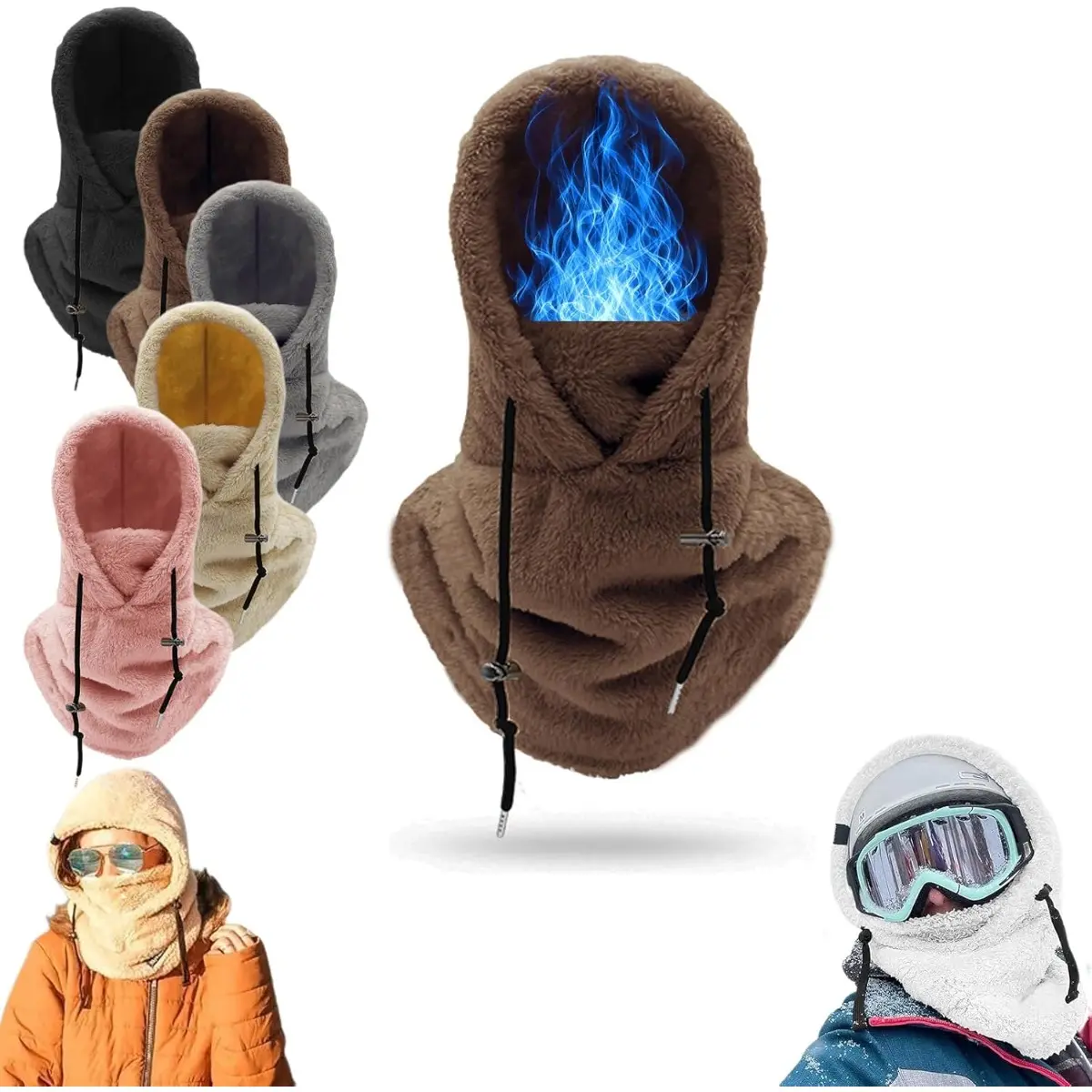 Unisex Windproof Fleece Full Face Balaclava Mask with Buckle & Helmet Compatible Design - Thermal, Adjustable, Breathable, Anti-Fog Protective Gear for Motorcycle, Snowboarding Cold Weather Sports