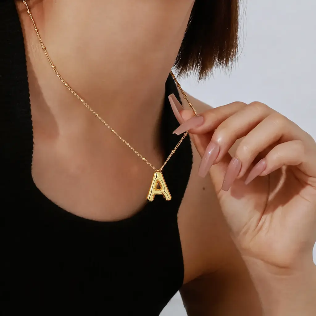 Bubble Letter Necklace — 3D Titanium Steel PVD Gold-Tone Initial Necklace for Women, Tarnish Resistant Hypoallergenic Alphabet Pendant, Y2K Aesthetic Dainty Name Jewelry Personalized Gift, Custom Name Necklace for Women, Best Friend Sister Gift for Her