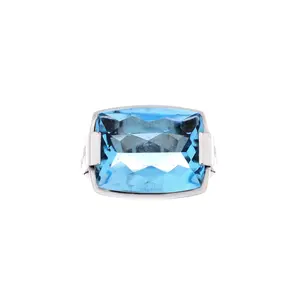 Pre-owned Bvlgari Metropolis Ring 18K White Gold and Blue Topaz by Rebag