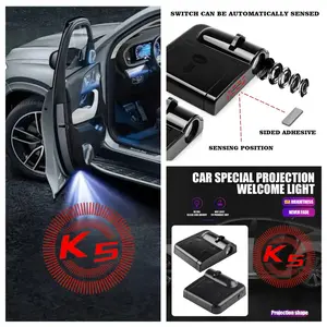 Kia K5 Logo Car Door Projector Lights 4 Pack, Led Car Lights, For Kia K5 All Year Models, Peel-and-Stick Non-Destructive Waterproof Courtesy Lights