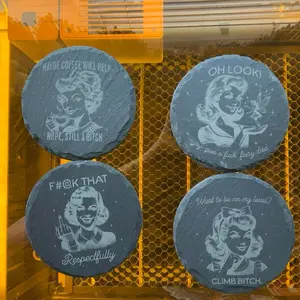 Sassy Set of 4 Rock Coasters - Unique Design for Drink Protection and Style Enhancement Black Slate