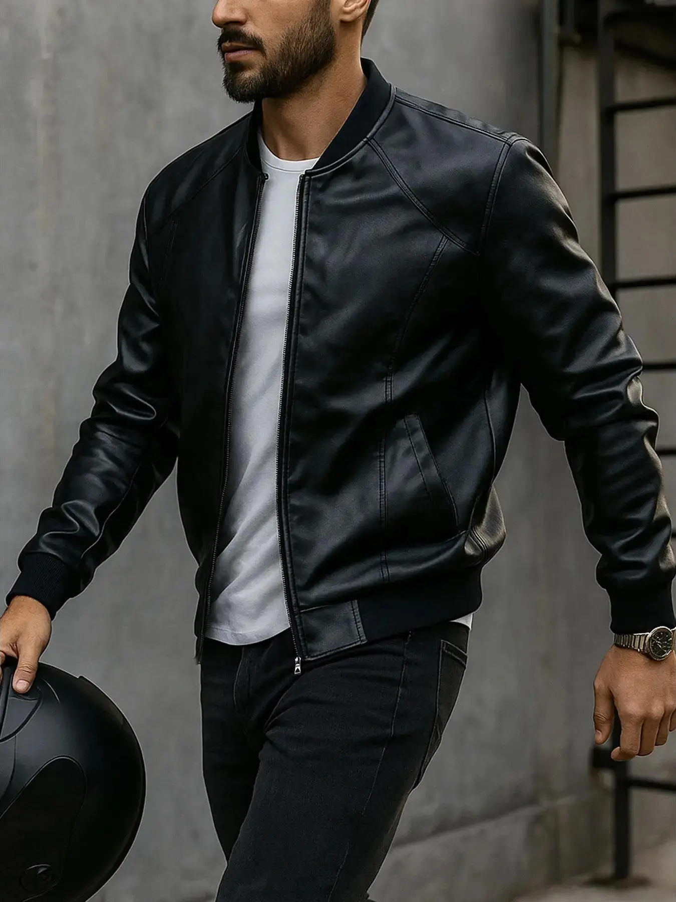 Men's Stylish Traditional Fitted Cut Zip-Up Baseball Collar Bomber Jacket - Long Sleeves Utility Tops, Business Casual Side-Pocket Outerwear for Spring-Autumn Daily Commute & Street Wear