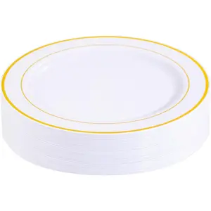 30 count White and  Plastic Dinner Plates Disposable - 10.25inch  White  Rim Weddings and Party Plates