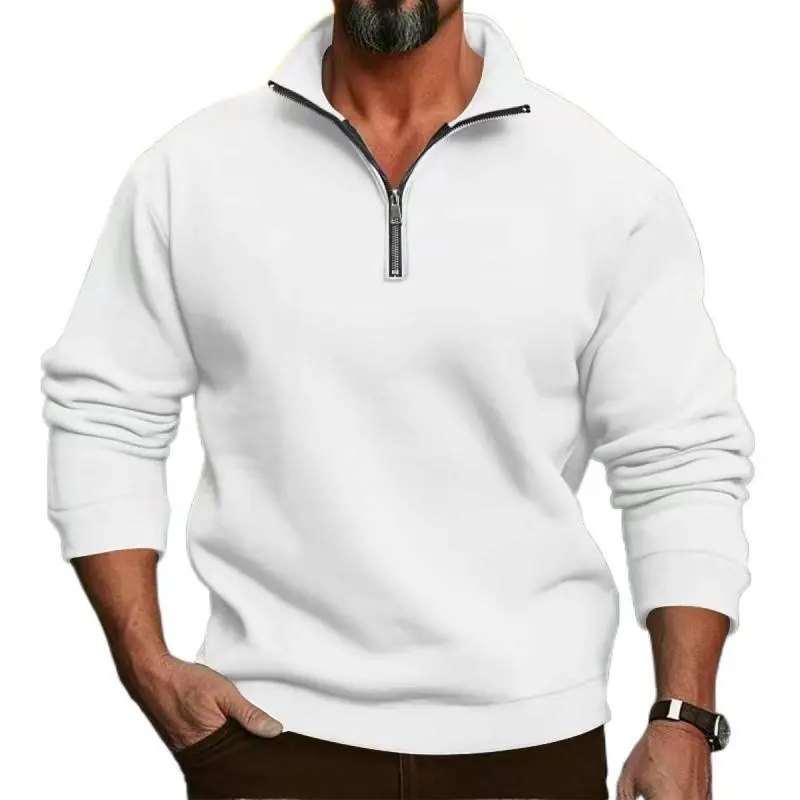 Men's Quarter Zip Up Pullover Slim Fit Mock Neck Long Sleeve Sweaters Casual Corduroy Polo Sweatshirt Classic Fabric Menswear Outfit Soft Fashion Formal Simple Hem