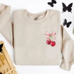 Cherry Bow Shirt, Coquette Aesthetic Tee, Cute Cherry T-Shirt, Girly Summer Shirt, Cottagecore Cherry Tee