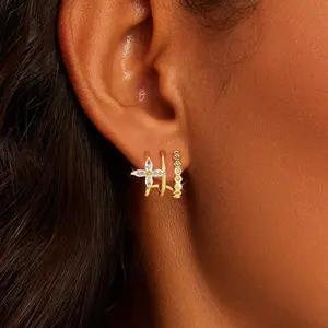 Pancert 2pcs Gold Earrings for Women Trendy Dainty Gold Stud Earrings Dainty Cubic Zirconia Diamond Hypoallergenic Small Hoop Earrings for Women Jewelry Gifts