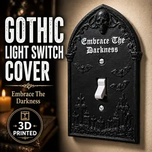 Gothic Light Switch Cover – Embrace The Darkness – Skull & Bat Decor – 3D Printed Wall Plate – Dark Home Decor – Halloween Gothic Room