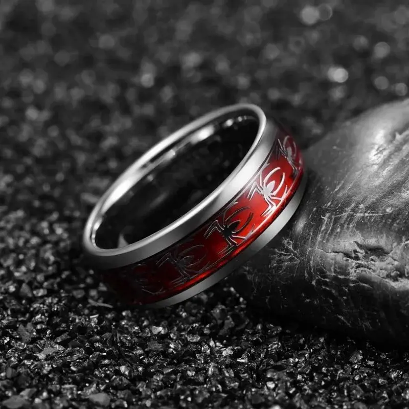 Spider Pattern Dome Edge,Comfortable Fit, Fashionable Daily ItemWedding Ring Red Personalized Couple Tungsten Carbide Ring