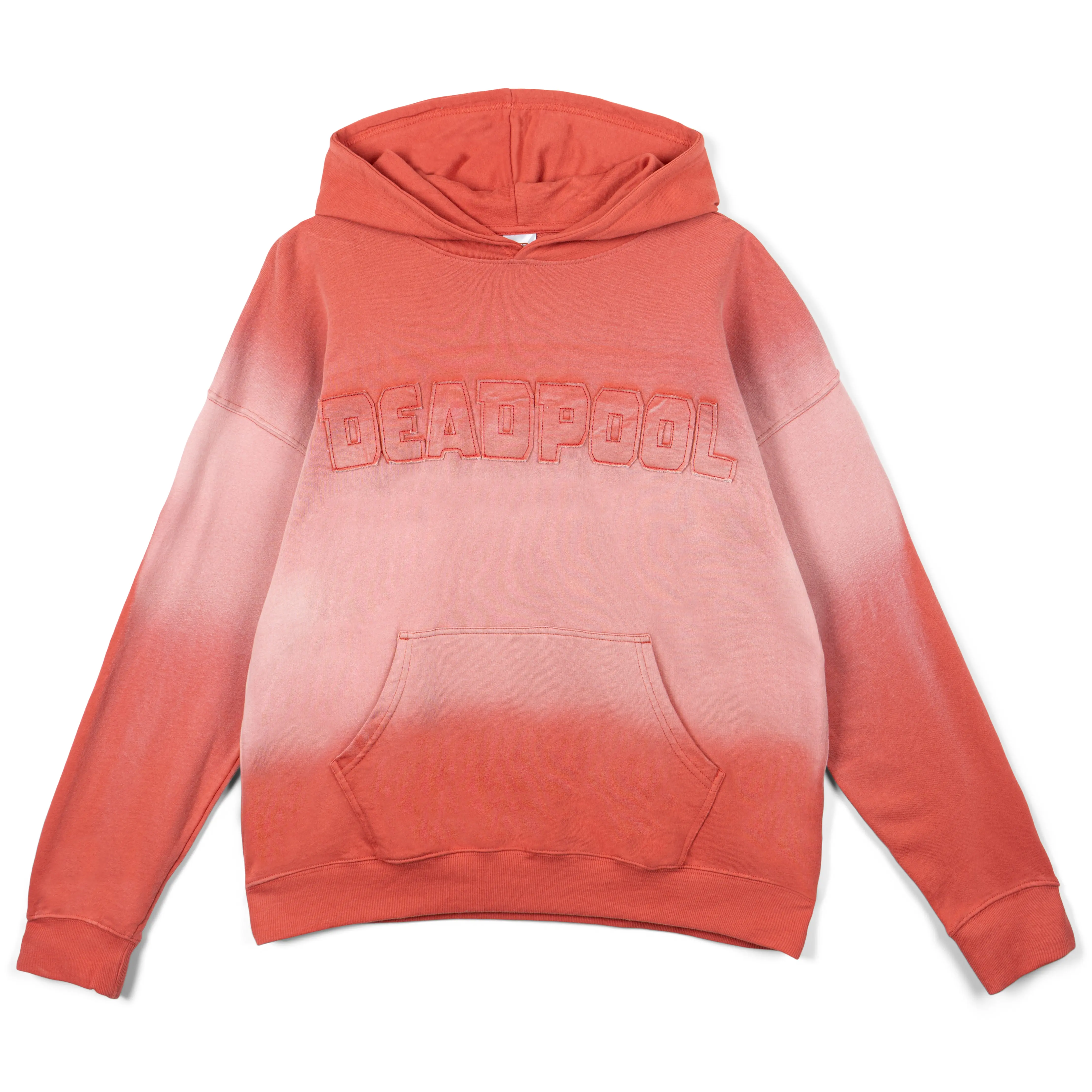 Marvel Deadpool Boys' Embroidered Allover Print Drop-Shoulder Hooded Sweatshirt, Coral Pink Tops with Kangaroo Pocket, Ribbed Classic Design