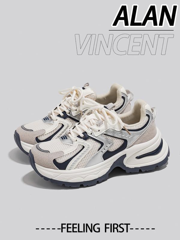 New Thick Sole Dad Shoes Fashion Casual Sporty Women's Breathable Height Increasing Sneakers, Round Toe, Low Top, All Seasons