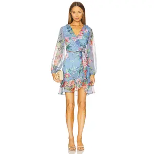 Bardot Triple Frill Dress in Bold Blue Floral