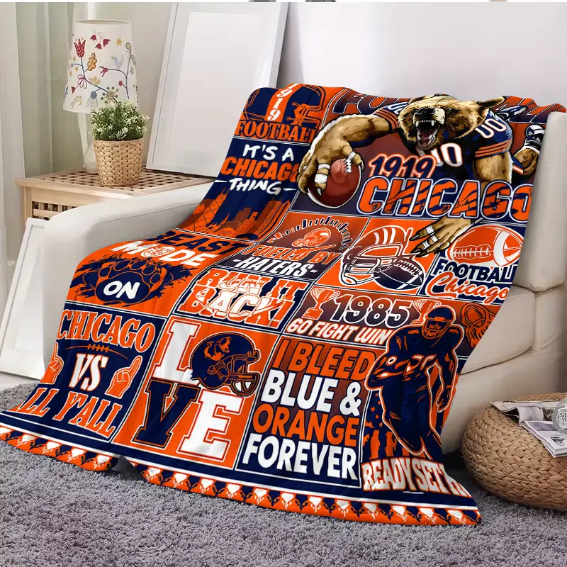 Vintage Football Grid Collage Mascot Graphic Flannel Throw Blanket - Versatile Blanket with Retro Sports Slogan, Soft Plush Fleece, Game Day Home Decor for Football Lovers, Birthday Gift