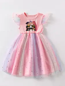 Girls' Summer Dress, Gradient Star Skirt, Sleeveless Princess Dress, cartoon pop girls group print, Ideal Gift for Daughters, Perfect for Daily Wear, Parties, Vacations
