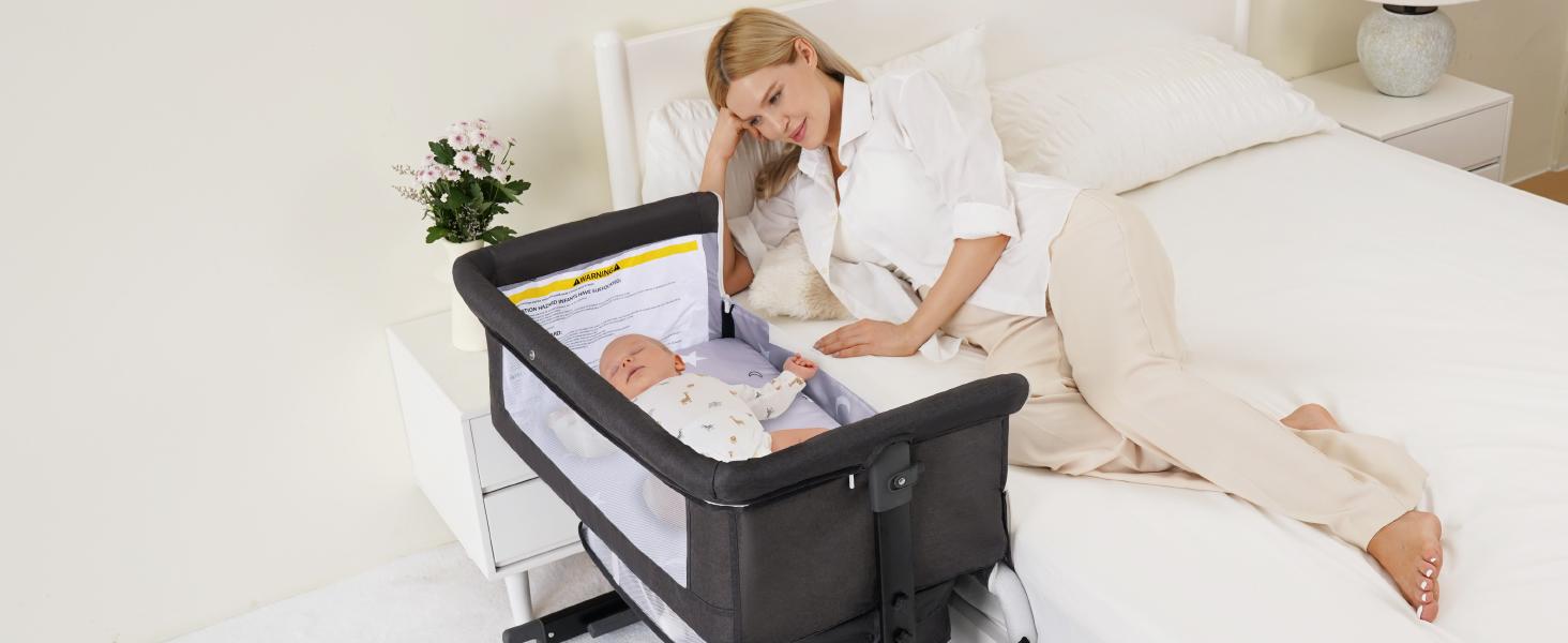 Baby Bassinet, Baby Basinet Bedside Sleeper, Easy to Fold Portable Crib Side Bassinet 2025new Style Girl/boy bassinets Height Adjustable Versatile