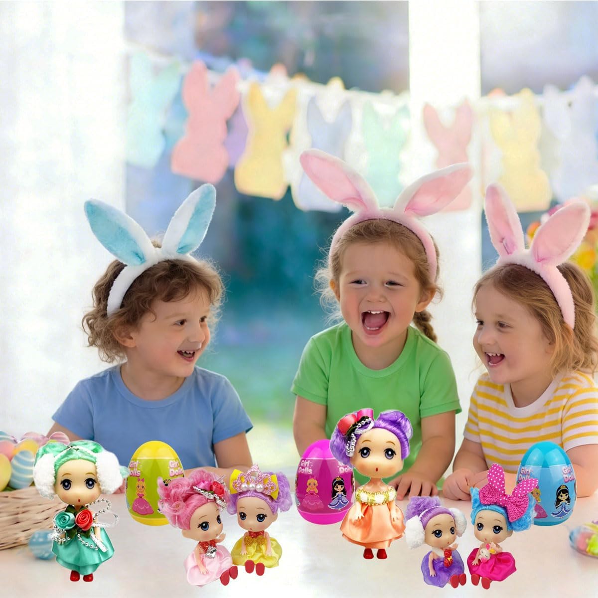 Prefilled Jumbo Easter Eggs for Kids – Easter Basket Stuffers with Girl Doll Toys – 6 Pack Easter Gifts for Boys & Girls