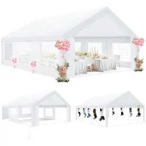 COBIZI 20' x 20' Heavy-Duty Party Tent, Large Outdoor Activity Tent with 6 Side Walls and Built-in Sandbags, Waterproof Wedding Gazebo Temporary Shelter, Suitable for Garages, Camping, Courtyards, and More, Windproof