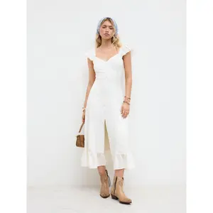 Cider Sweetheart Neckline Applique Split Ruffle Hem Midi Dress