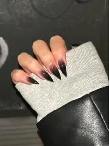 Black-Black ombre glossy nails handmade press on nails ponity fake nails gift for her glue on nails Trendy Nails Chic stiletto goth nails