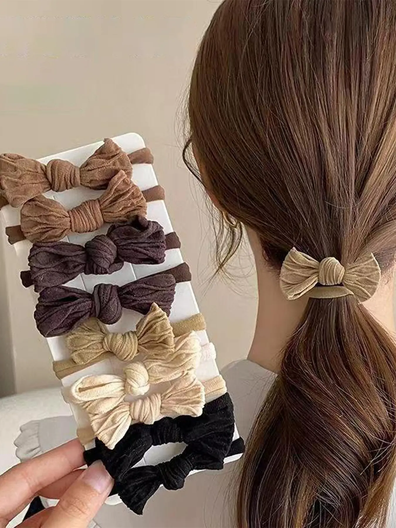 Polyester Bow Hair Tie Set, 5-10 Pieces, Random Styles, Elastic Hair Bands, Cute Hair Ties, Scrunchie, Cute Bow Design, Durable Fabric, Suitable for Teens & Adults, Scrunchies