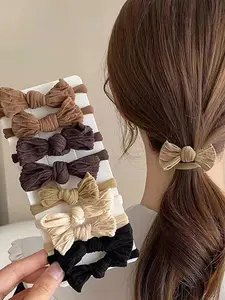 Polyester Bow Hair Tie Set, 5-10 Pieces, Random Styles, Elastic Hair Bands, Cute Bow Design, Durable Fabric, Suitable for Teens & Adults