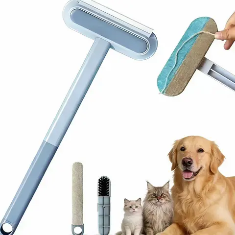 Reusable Pet Hair Remover Brush for Dog & Cat Hair, Extra-Long Handle Lint Brush for Furniture, Bedding, Clothes and Car Interiors