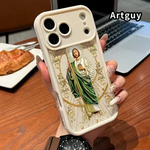 Soft Phone Case for iPhone 17 Pro Max 16 15 14 Plus 13 12 Mini 11 XR X XS Air E Saintly Radiant Guardian Pattern TPU Bumper Camera Lens Protection Rugged Durable Phone Cover