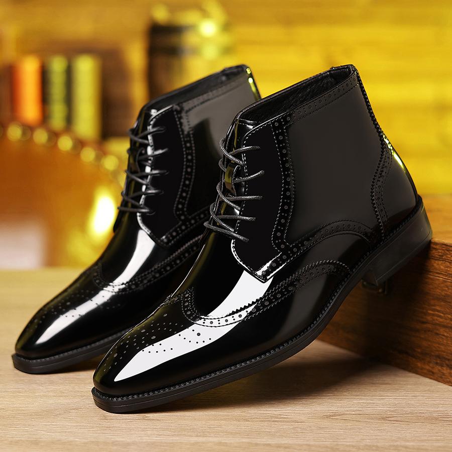 Men's mid-top wingtip Oxford formal shoes - Patent leather finish, Brogue details, fashionable and comfortable, suitable for business and formal events