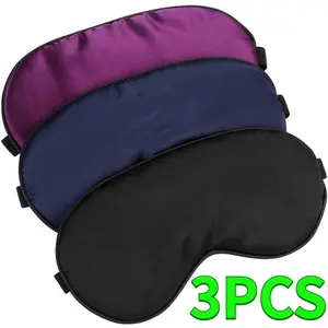 3PCS Mask Eye-Mask Eye-Cover Eyeshade - Silk-like Adjustable Strip Eye Cover(Black+Dark Blue+Purple) - Home Improvement.