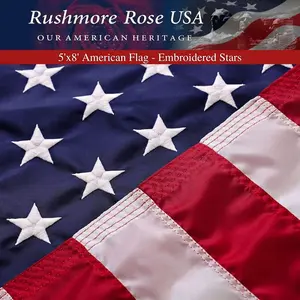 American Flags for outside 5X8 American Flag 100% Made in USA -Heavy Duty Flags Outdoor with Embroidered Stars and Sewn Stripes 5X8 US Flag for High Wind- All Weather Flags Rushmore Rose USA