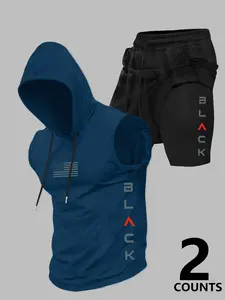 Men's Hooded Vest and Shorts Set, Casual Summer Breathable with Moderate Fabric Thickness, Knit, Fitted Style for Every Day, Activewear