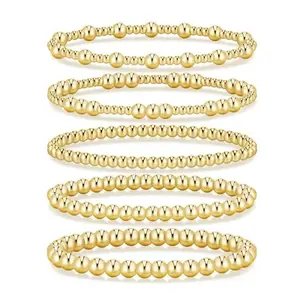 Gold Bracelet for Women Waterproof, Beaded Strand Bead Ball Bracelet stack Adjustable  for Gifts