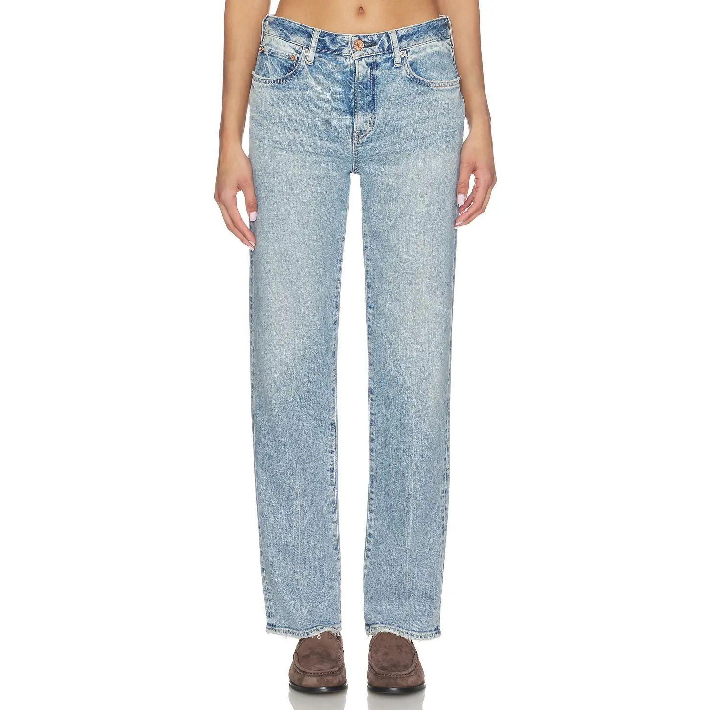 Moussy Vintage Kingston Tailored Straight Jeans in Light Blue