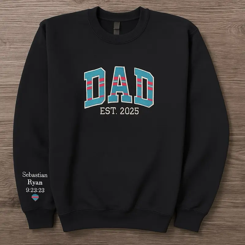 Personalized Dad or Mom  Embroidered Sweatshirt & Baby Blanket Set New Parent Gift with Custom Name and Date