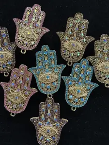 (413-416) 2PCS Rhinestone Hamsa Hand Charms | Evil Eye Pendant for DIY Jewelry