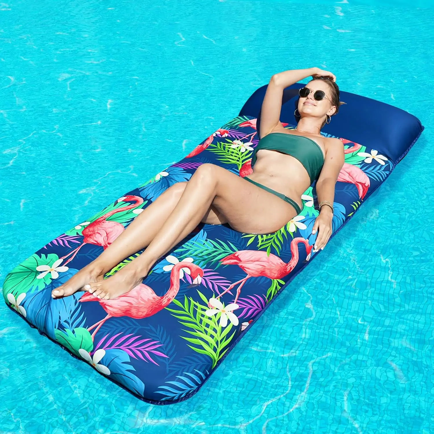 Oversized Pool Floats Adults - 72" x38'' X-Large Fabric Covered Tanning Pool Lounger, Inflatable Pool Float with Headrest(Gift)