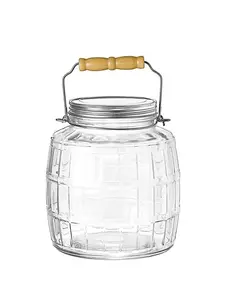Anchor Hocking 1 Gallon Glass Barrel Jar with Lid (2 piece, brushed metal, screwable)