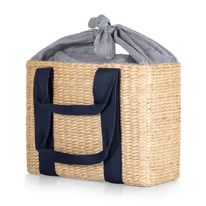 Parisian Picnic Basket, (Beige with Navy Blue Accents)