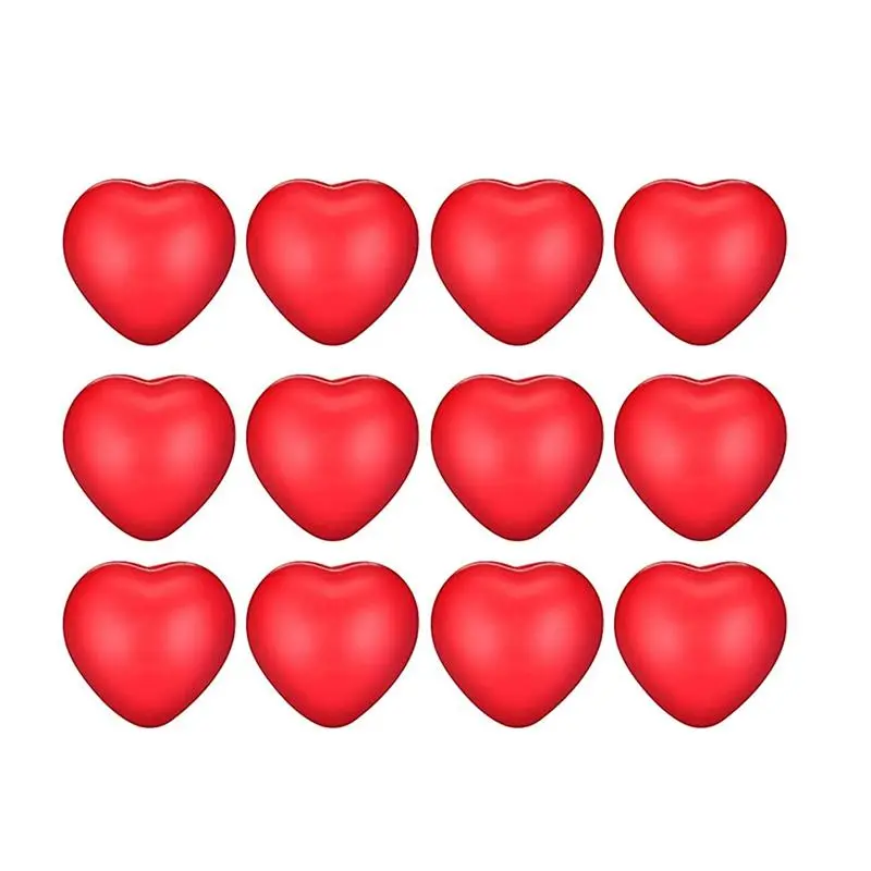 12Pcs Unisex Red Heart Shape Stress Balls - Relaxation Gear for School Carnival Rewards, Fits Hands Valentine Party Fillers