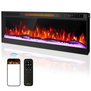 Fireplace Wall,Electric Fireplace,Insert & Wall Mounted Fireplace Heater,Fireplace with Panel,Remote & APP Control,Multicolor Flame & 12 Ember Colors,8 Hours Settings,Child Lock for Safety