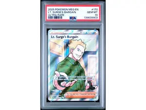 2025 Pokemon Mega Evolution Ultra Rare Lt. Surge's Bargain #170 PSA 10