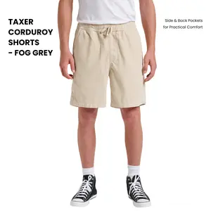 Quiksilver | Taxer Corduroy Shorts - Fog Grey | Men’s Cotton Corduroy Shorts | Regular Fit & Adjustable Tied Waist | Side & Back Pockets for Practical Comfort