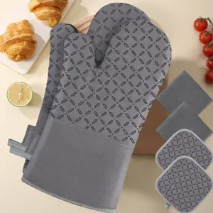 Set Of 6 Heat Resistant Silicone Oven Mitt and Potholder Set,Cotton Lined Waterproof Non-Slip Gloves for Kitchen Baking Cooking Accessories Bakeware Indoor gadgets
