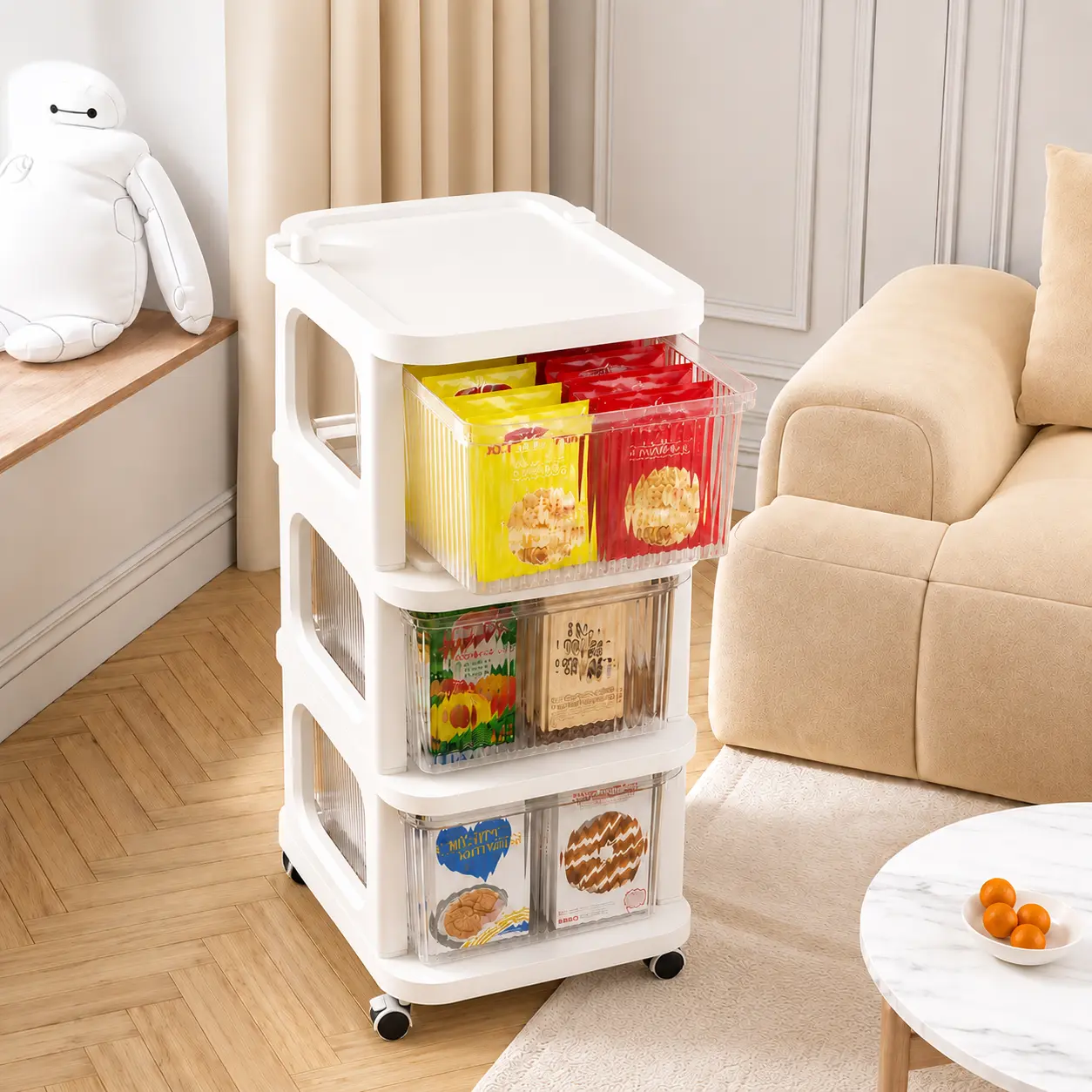 3 Tier Rolling Storage Cart with Drawers, Mobile Organizer Cart with Wheels, Large Capacity Storage Tower for Bathroom, Bedroom, Kitchen, Laundry Room & Home Organization