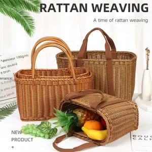 Lightweight Woven Picnic Basket with Handle – Durable Storage Basket for Shopping, Farmers Market, Grocery, Camping, Hiking, Fruit & Vegetable Carrying, Everyday Home Use (Small / Large)