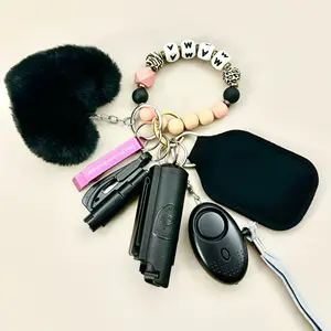 7-Piece Value Keychain Set with Heart Pompom