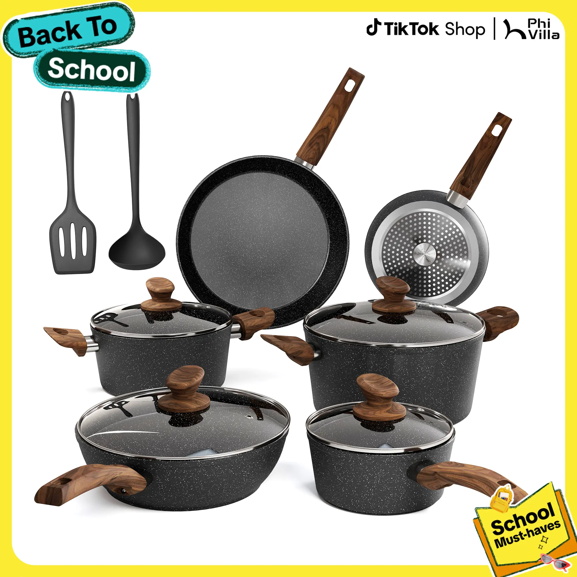 Kitchen Academy 12 Piece Nonstick Pots and Pans Set, Non Stick Induction Cookware Set, Kitchen Cooking Set, Frying Pans Saucepans