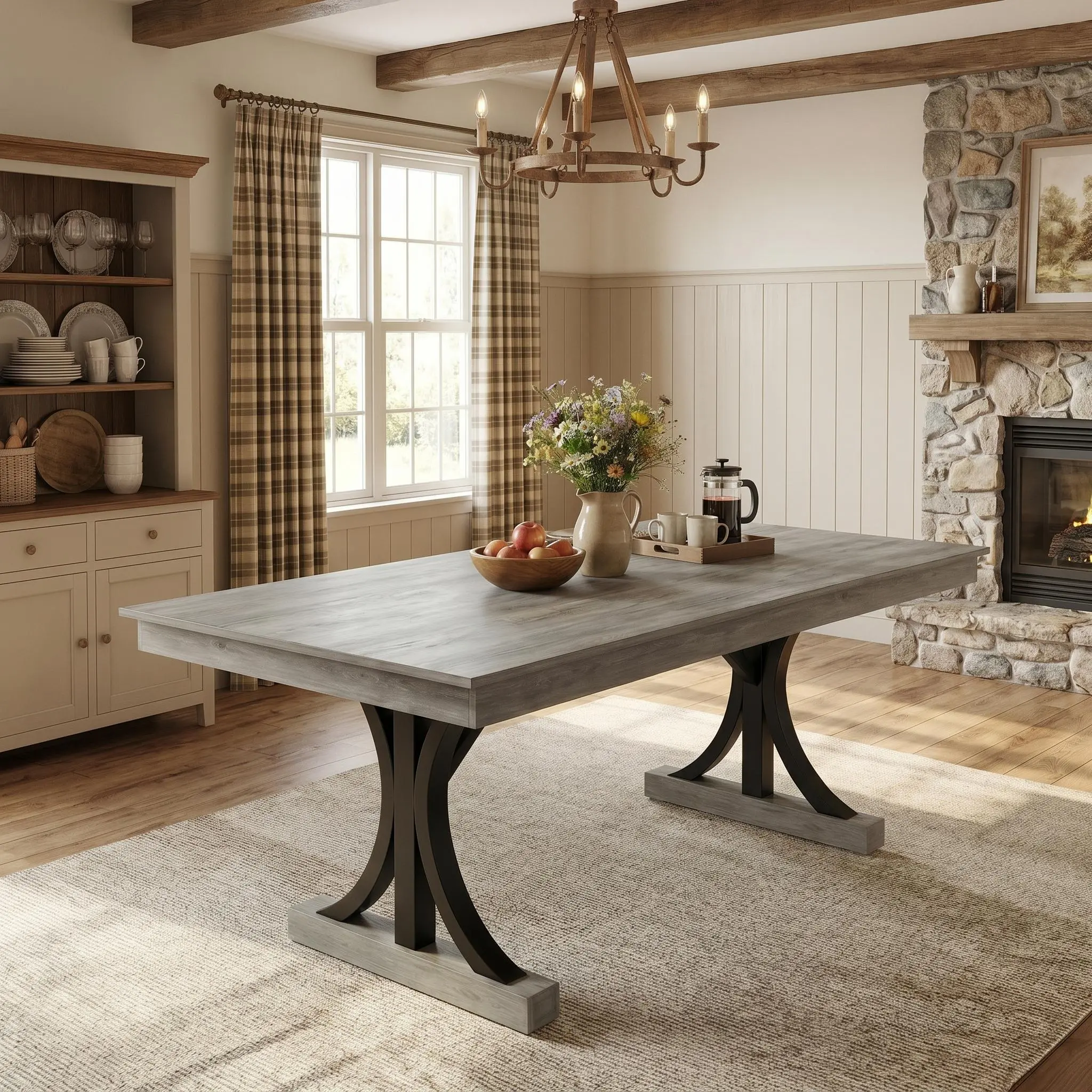 Wood Dining Table for 6‑8 w/ 2 Large Drawers 70.87″ Long Farmhouse Rectangular Kitchen Dining Table, Thick Table Top & Sturdy Frame for Big Family, Dinette